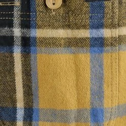 VANS Men's Mustard Yellow, Black, Blue Plaid Lopes Hooded L/S Flannel Shirt