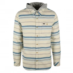 O'Neill Men's Cream Blue Striped Redmond Hooded L/S Flannel Shirt New Arrivals
