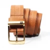 Billabong Men's Brown Cow Leather Yellow Buckle Belt (S08) New Arrivals