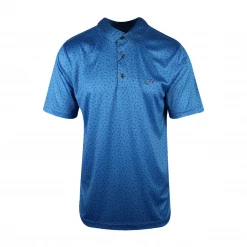 Greg Norman Men's Aqua Blue Mini Shark Pattern 3 Button S/S Polo Shirt (S01)