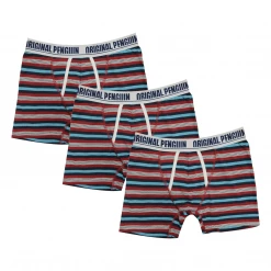 Original Penguin Men's 3 Pack Maroon Black Light Blue Striped Boxer Brief