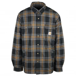 Carhartt Men's Black, Gray, Yellow Plaid Snap Front Sherpa-Lined L/S Jacket