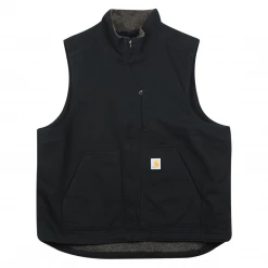 Carhartt Men's Black Loose Fit Washed Duck Sherpa-Lined Mock-Neck Vest (S02D) Mens