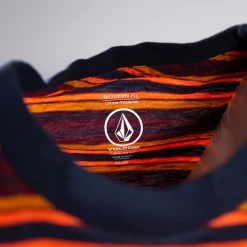 Volcom Men's Maroon Orange Navy Gold Striped Moorley S/S T-Shirt (S13)