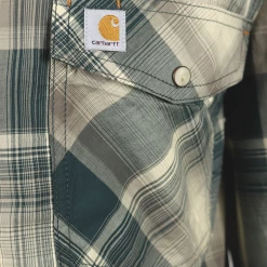 Carhartt Men's Forrest Green Cream Plaid Snap Front L/S Woven Shirt (S16) 10 Carhartt Men's Forrest Green Cream Plaid Snap Front L/S Woven Shirt (S16)