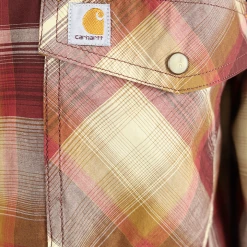 Carhartt Men's Redwood Maroon Brown Beige Plaid Snap Front L/S Woven Shirt (S05)
