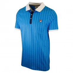 FILA Men's Blue Striped Snap On F-Box S/S Polo T-Shirt (S39)