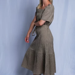 Levi's Women's Light Brown Black Boat Neck Plaid S/S Wrap Dress