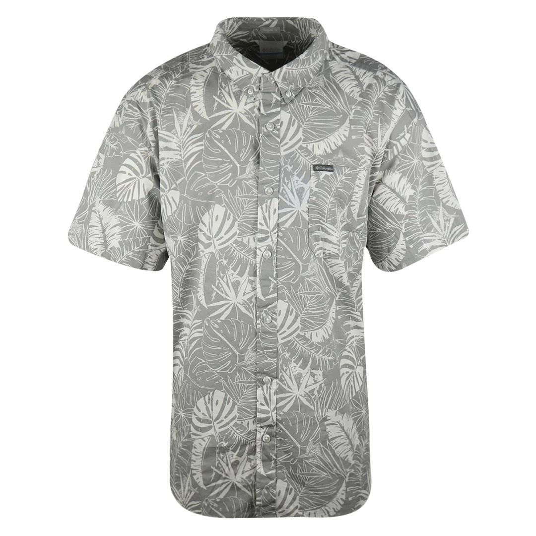 Columbia Men's Silver & White Palm Leaves Rapid Rivers S/S Woven Shirt (041) 3 Columbia Men's Silver & White Palm Leaves Rapid Rivers S/S Woven Shirt (041)