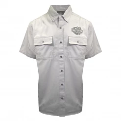 Harley-Davidson Men's Solid Light Grey S/S Woven Shirt (S03) 12 Harley-Davidson Men's Solid Light Grey S/S Woven Shirt (S03)