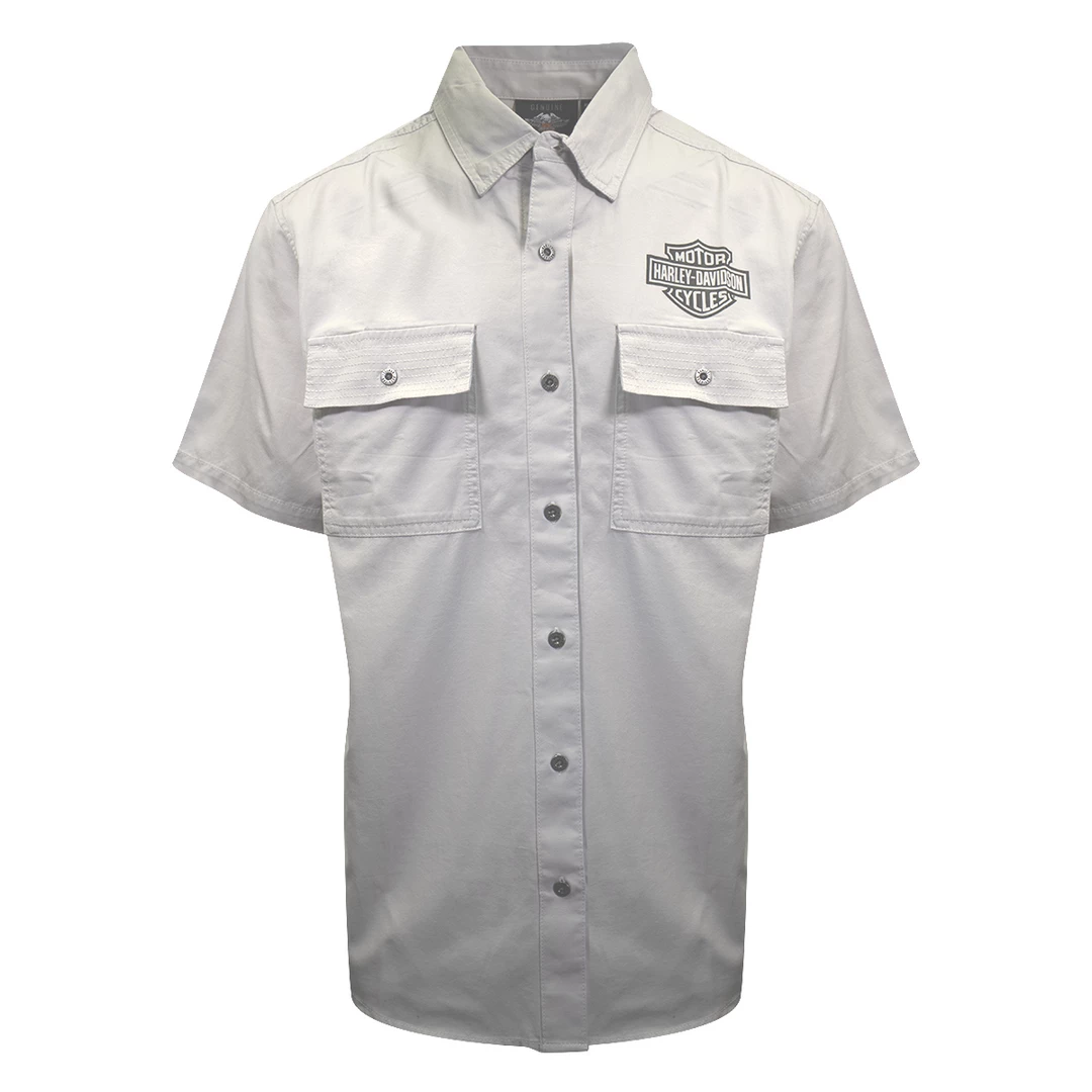 Harley-Davidson Men's Solid Light Grey S/S Woven Shirt (S03) 4 Harley-Davidson Men's Solid Light Grey S/S Woven Shirt (S03)