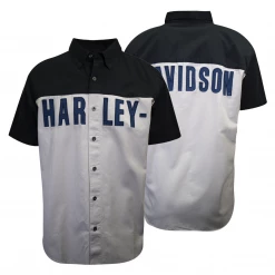 Harley-Davidson Men's Black Grey Color Block S/S Woven Shirt (S06)