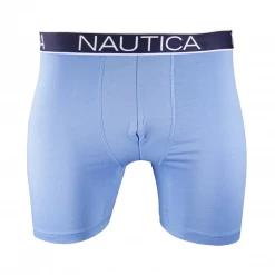 Nautica Men's 3 Pack Light Blue, Light Blue Anchors, Black Stretch Boxer Briefs (S04)