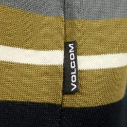 Volcom Men's Black, Gray, Moss Green Striped L/S Polo T-Shirt