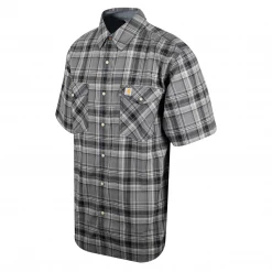 New Arrivals Carhartt Men's Charcoal Light Grey Plaid Snap-Front S/S Woven Shirt (S19)