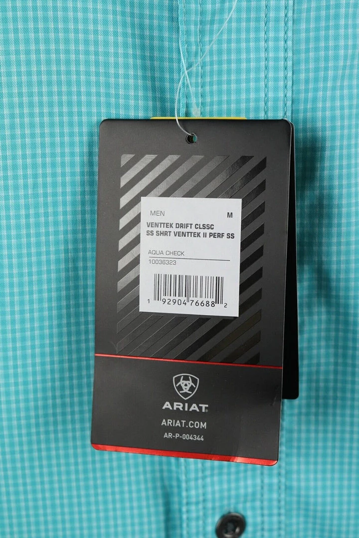 Ariat Men's Teal Small Box Plaid Ariattek Heat Series S/S Woven Shirt (240) Mens 8 Ariat Men's Teal Small Box Plaid Ariattek Heat Series S/S Woven Shirt (240) Mens