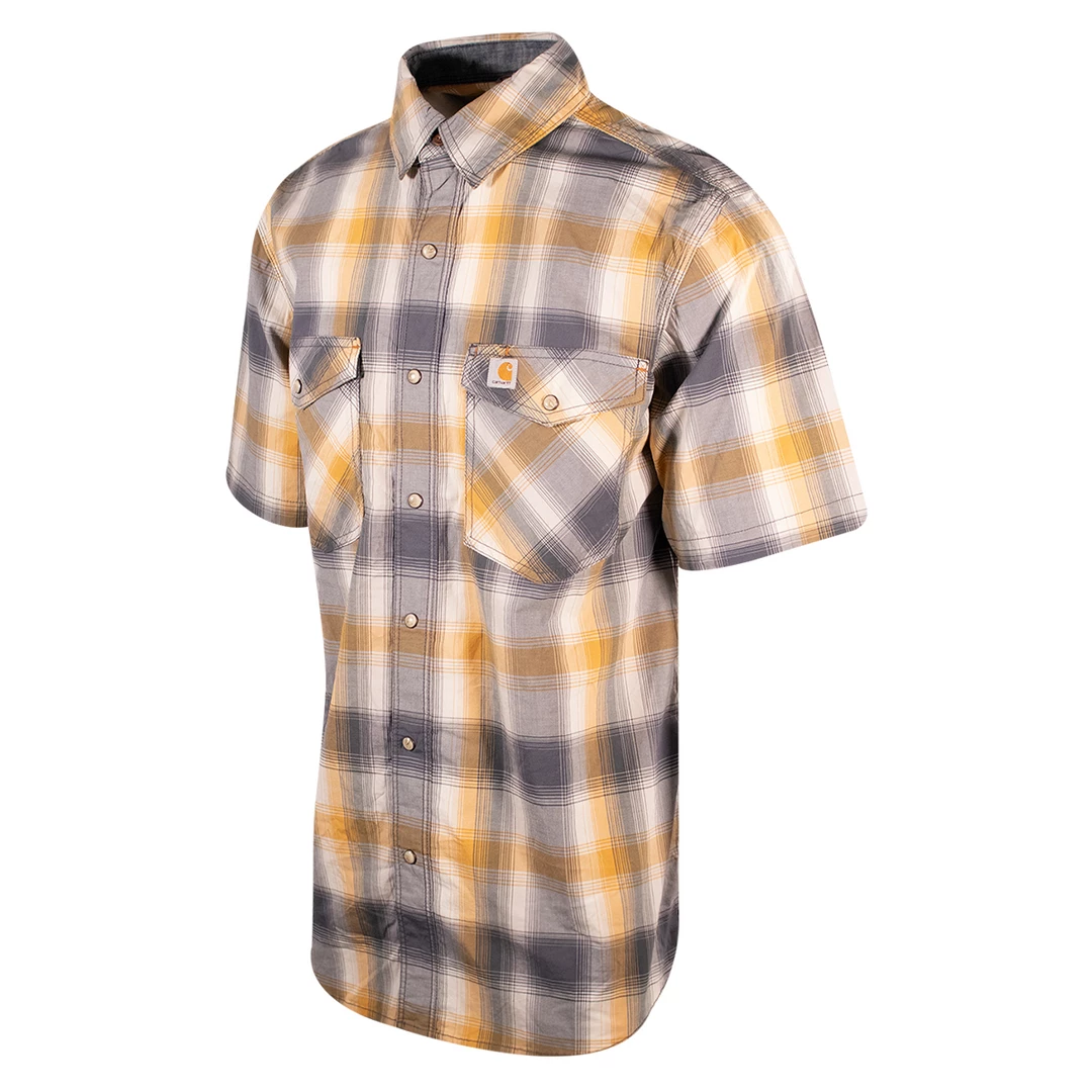 New Arrivals Carhartt Men's Grey Yellow White Plaid Snap-Front S/S Woven Shirt (S11) 4 New Arrivals Carhartt Men's Grey Yellow White Plaid Snap-Front S/S Woven Shirt (S11)