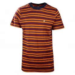 Volcom Men's Maroon Orange Navy Gold Striped Moorley S/S T-Shirt (S13)