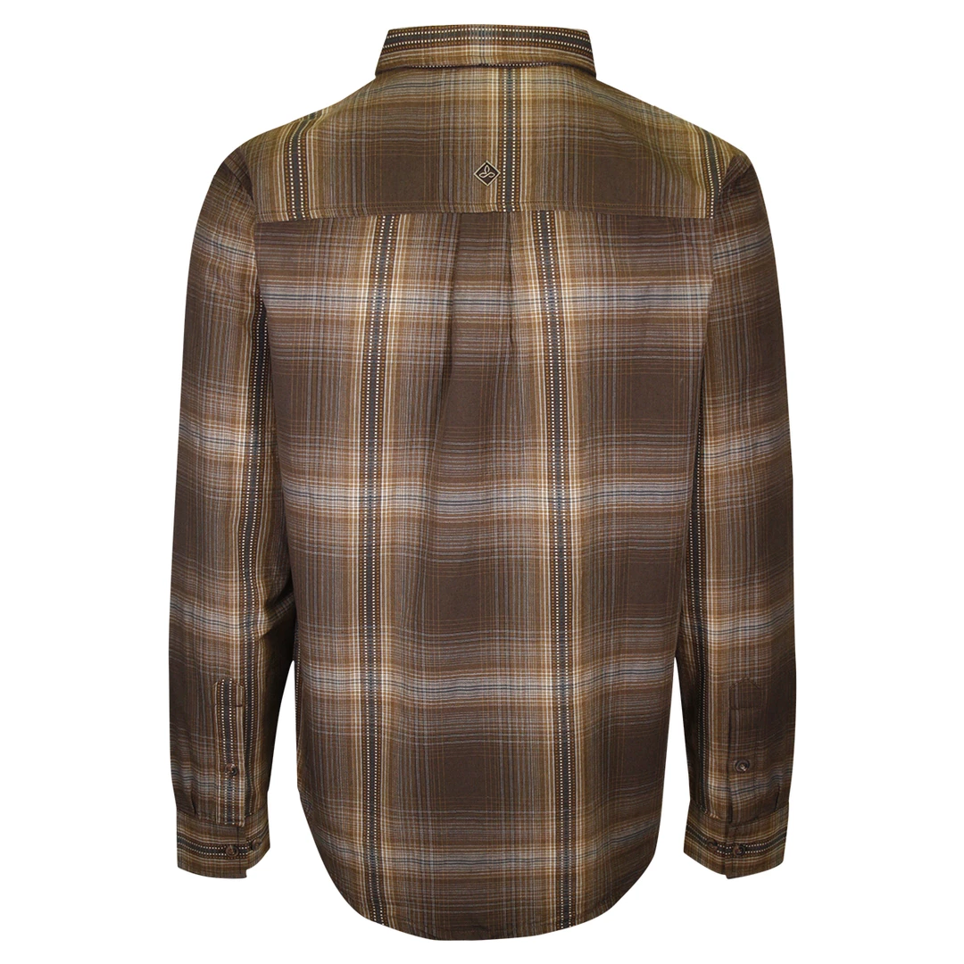 PrAna Men's Brown Orange Blue Plaid L/S Woven Shirt (S63) 5 PrAna Men's Brown Orange Blue Plaid L/S Woven Shirt (S63)