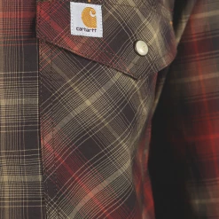 Carhartt Men's Red Brown Tan Plaid Relaxed Fit Snap Front L/S Woven Shirt (S03) New Arrivals