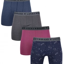 Mens Lucky Brand Men's Magenta, Blue, Grey & Star Pattern 4 Pack Boxer Briefs (S03)