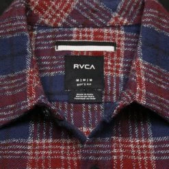 Woven Shirts RVCA Boy's Red Blue Plaid L/S Flannel Shirt (Medium)