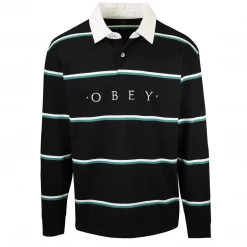 OBEY Men's Horizontal Stripe Button L/S Polo Shirt (S04) 48 OBEY Men's Horizontal Stripe Button L/S Polo Shirt (S04)