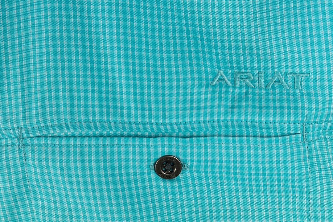Ariat Men's Teal Small Box Plaid Ariattek Heat Series S/S Woven Shirt (240) Mens 6 Ariat Men's Teal Small Box Plaid Ariattek Heat Series S/S Woven Shirt (240) Mens