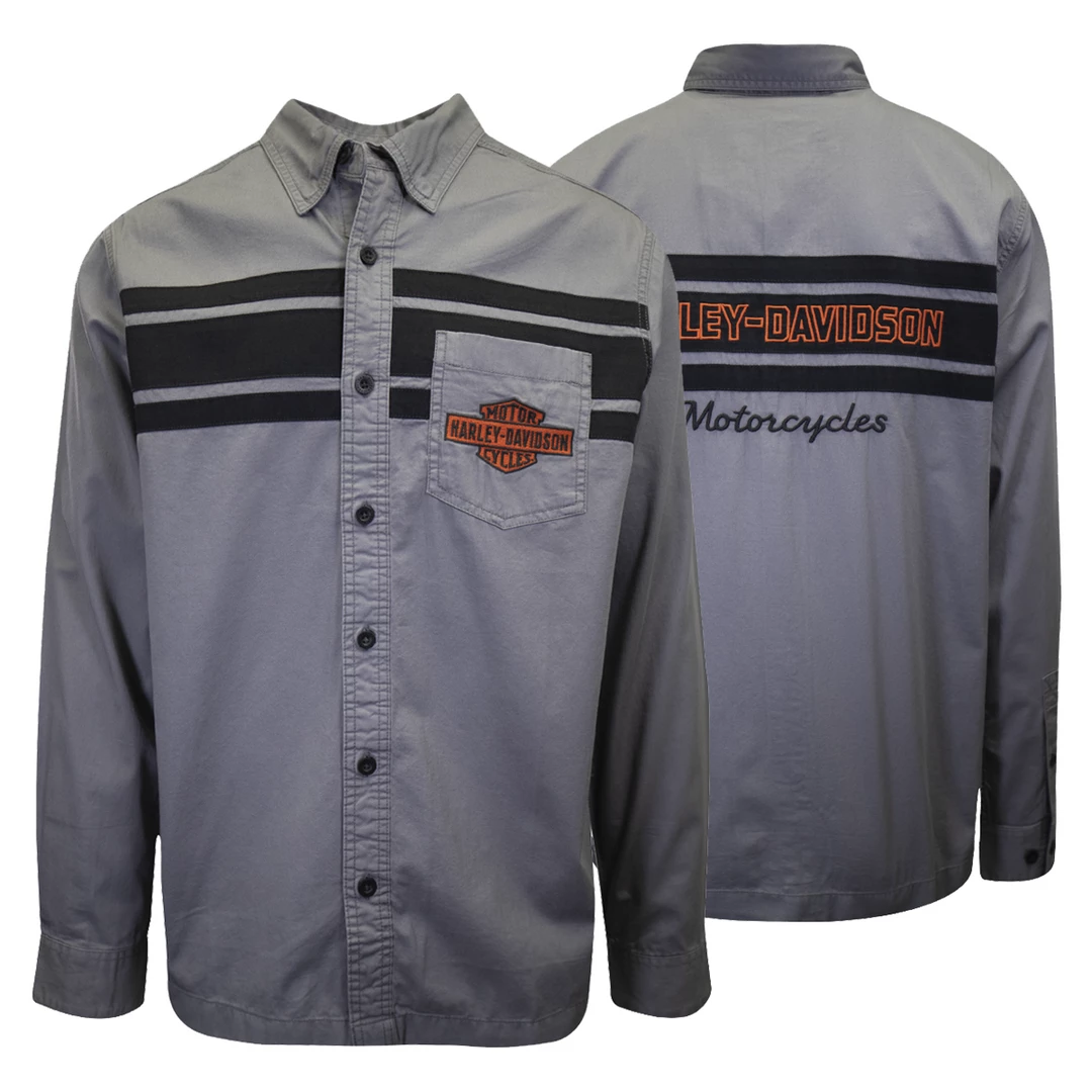 Harley-Davidson Men's Grey Black Sport Lines L/S Woven Shirt (S07) 3 Harley-Davidson Men's Grey Black Sport Lines L/S Woven Shirt (S07)