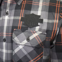 Harley-Davidson Men's Charcoal Red Plaid L/S Woven Shirt (S08)