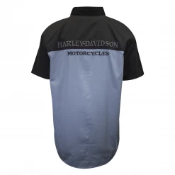 Harley-Davidson Men's Black Blue Two Tone Skull S/S Woven Shirt (S31)
