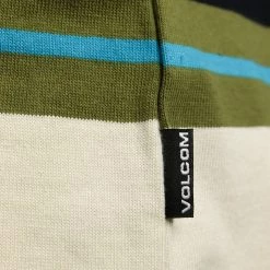 Volcom Men's Black, Olive Green & Beige Striped L/S Polo T-Shirt (S03)