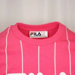 FILA Women's Pink & White Striped Logo S/S T-Shirt (163)