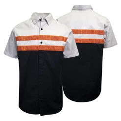 Harley-Davidson Men's Light Grey Black Orange Block S/S Woven Shirt (S14)