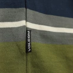 Volcom Men's Olive Green, Navy, Gray & White Striped L/S Polo T-Shirt (S05)