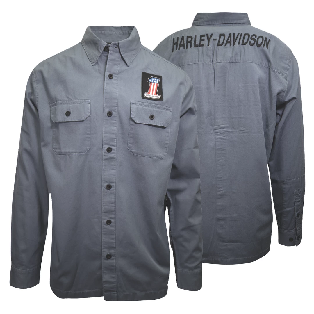 Harley-Davidson Men's Blue #1 America L/S Woven Shirt (S09) 3 Harley-Davidson Men's Blue #1 America L/S Woven Shirt (S09)