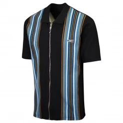 OBEY Men's Kelly Classic Vertical Striped Full Zip S/S Polo Shirt (S29)