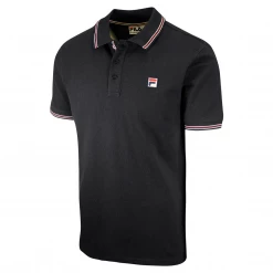 FILA Men's Black Ribbed Button F-Box S/S Polo T-Shirt (S34) (Size S)