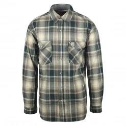 Carhartt Men's Forrest Green Cream Plaid Snap Front L/S Woven Shirt (S16)