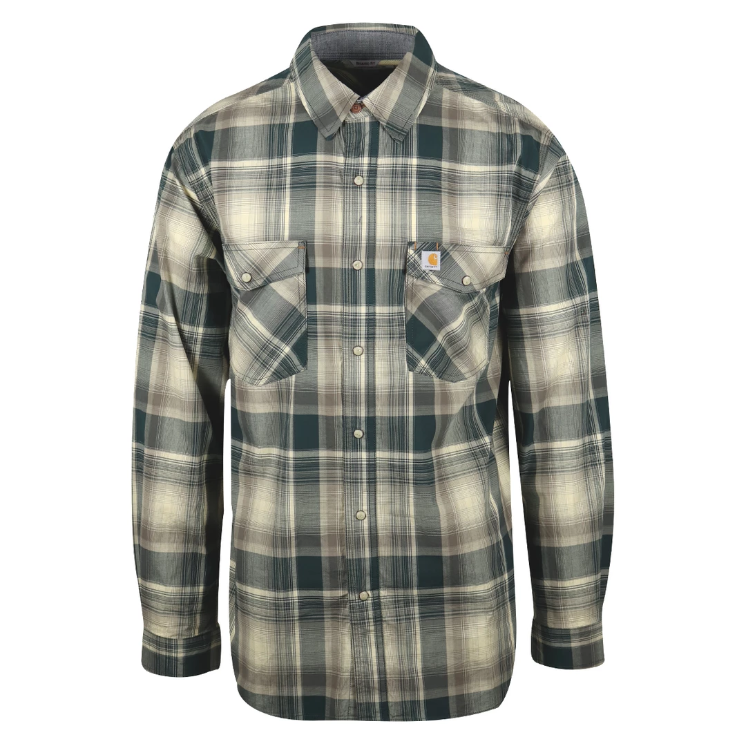 Carhartt Men's Forrest Green Cream Plaid Snap Front L/S Woven Shirt (S16) 3 Carhartt Men's Forrest Green Cream Plaid Snap Front L/S Woven Shirt (S16)
