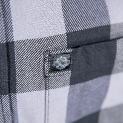Harley-Davidson Men's Blue Grey Black Plaid Snap On Button L/S Woven Shirt (S16)