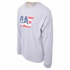 Caterpillar Men's Light Heather Grey America Classic TM L/S T-Shirt (123)
