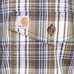 Carhartt Men's Force Olive Green White Plaid Lightweight S/S Woven Shirt (S05) New Arrivals
