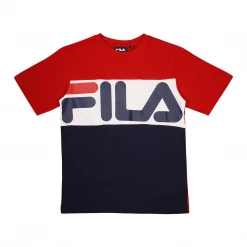 FILA Boy's Red White Navy Blue Three-Tone Classic Logo S/S T-Shirt (S09)