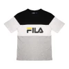 FILA Boy's Black White Grey Three-Tone Classic Logo S/S T-Shirt (S07)