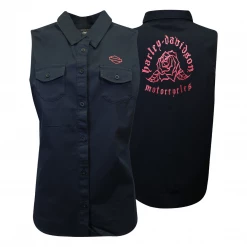 Harley-Davidson Women's Black Red Rose Sleeveless Vest Shirt (S03)