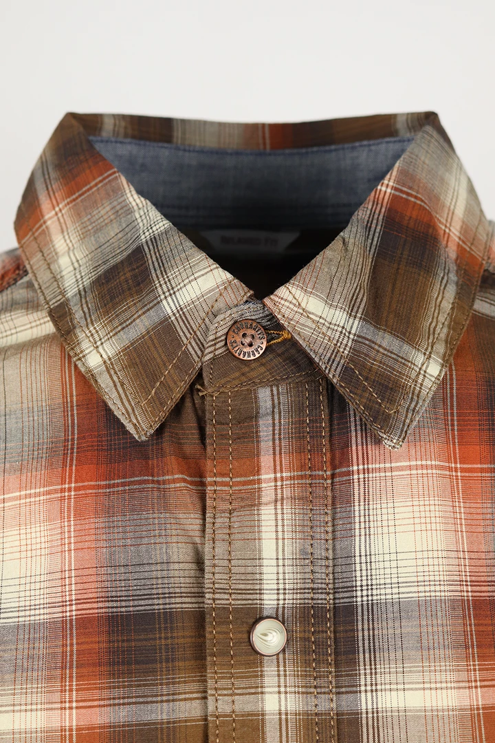 Carhartt Men's Brown Autumn Orange Cream Plaid Snap Front L/S Woven Shirt (S04) New Arrivals 7 Carhartt Men's Brown Autumn Orange Cream Plaid Snap Front L/S Woven Shirt (S04) New Arrivals