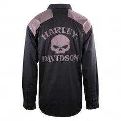Harley-Davidson Men's Black Grey Shoulder Accent Skull L/S Woven Shirt (S24) New Arrivals