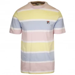 FILA Men's Multicolor Pastel Pink Blue Yellow Striped S/S T-Shirt (164)
