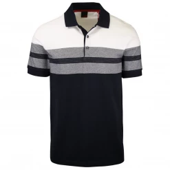 Bugatti Men's Premium Finish White Navy S/S Polo